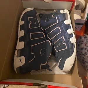 Navy Blue and White Nike Uptempos